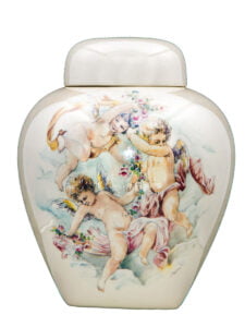 Cherubs and ribbons urn | Silver Prairie Urns