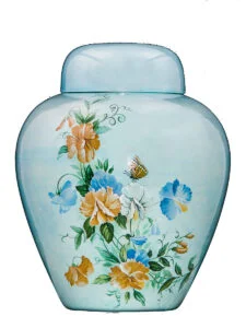 Pearl blue floral urn | Silver Prairie Urns