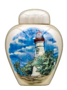 Blue lighthouse urn | Silver Prairie Urns